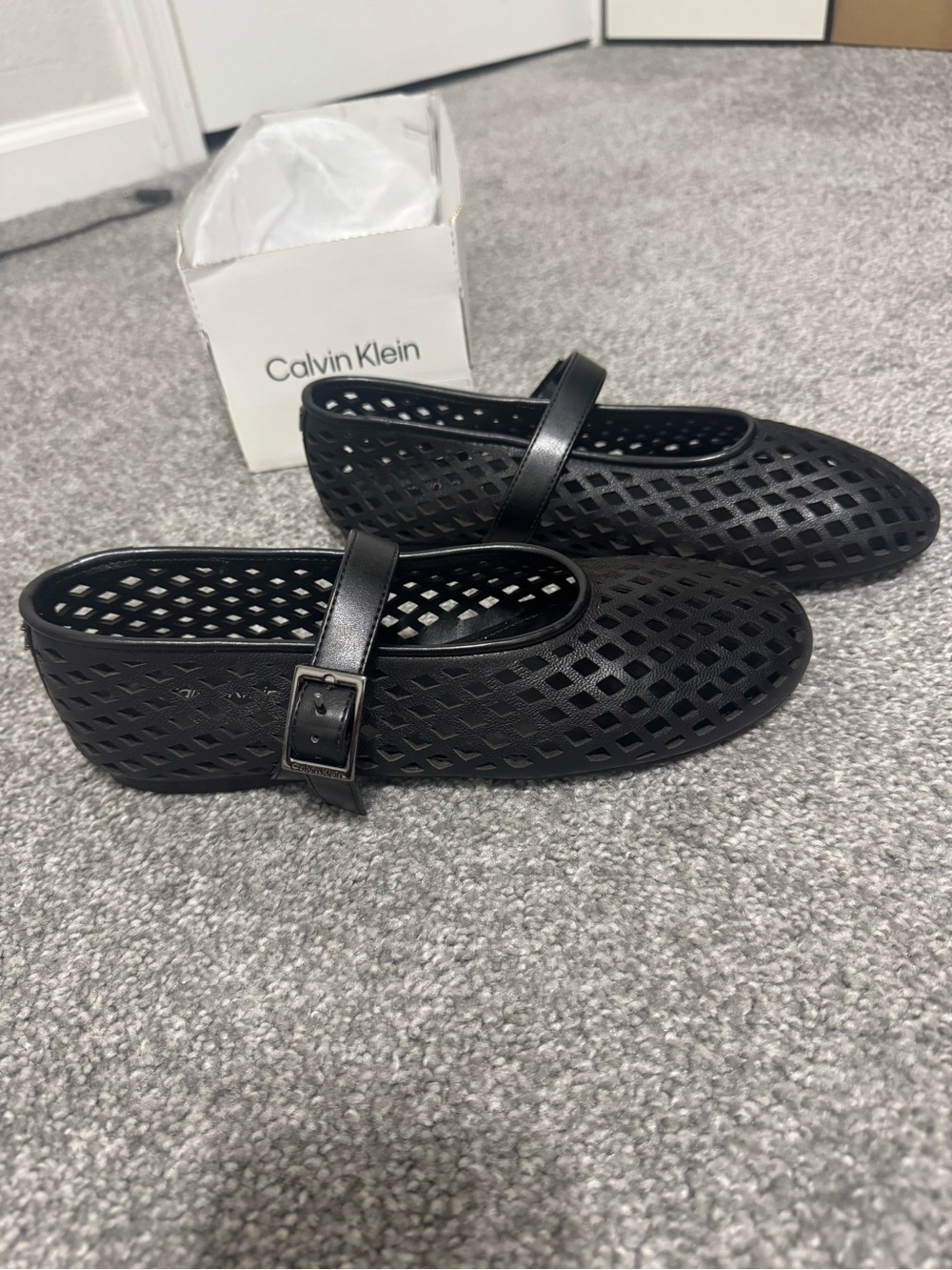 Calvin Klein Black Perforated Mary Jane Flats